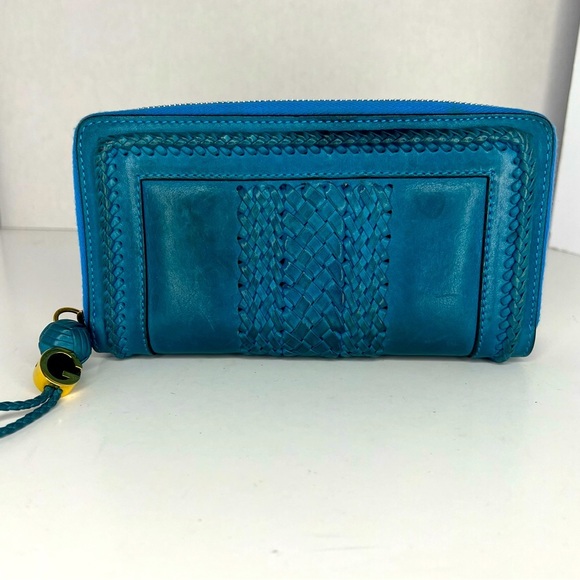 💙Gucci Blue Leather Braided Bamboo Long Wallet w/ Zipper Charm 💙 - Picture 1 of 8